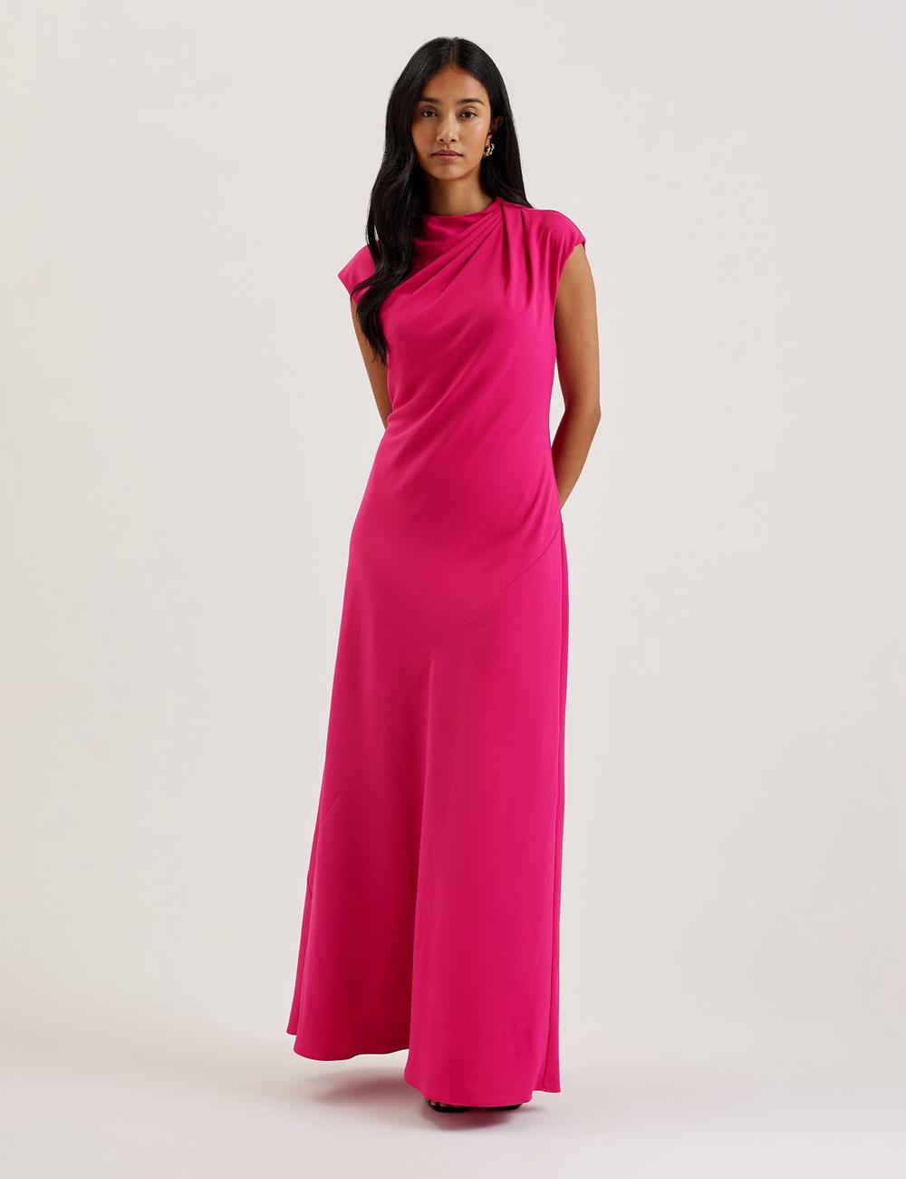 Ted Baker EREAS - Drape Neckline Cap Sleeve Maxi Jurk Dames Roze | BTHP-58320