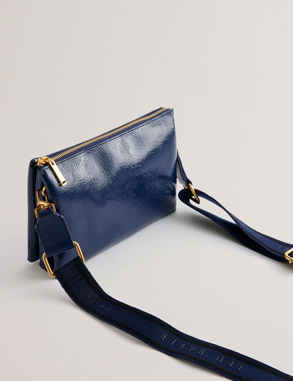 Ted Baker ESILLE - Branded Webbing Patent Leather Crossbodytassen Dames Blauw | NTQW-36198