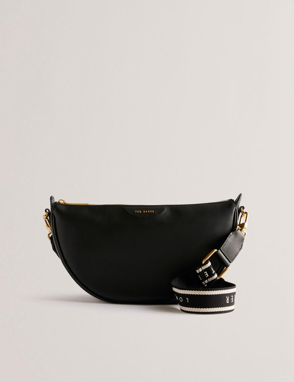 Ted Baker ESSINA - Webbing Half Moon Leather Crossbodytassen Dames Zwart | RGXY-50487