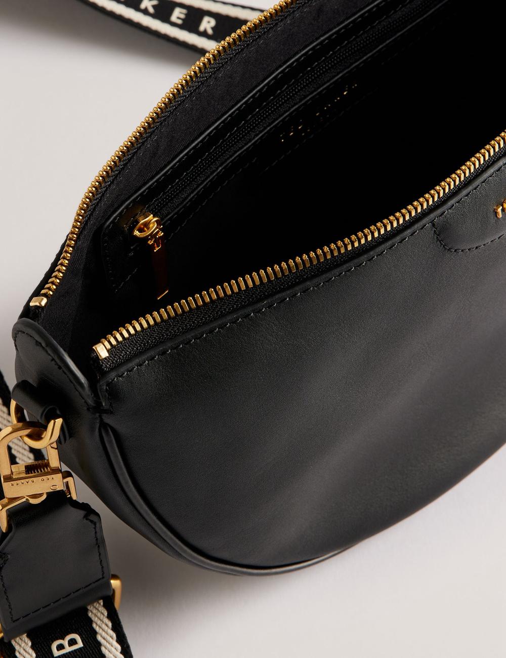 Ted Baker ESSINA - Webbing Half Moon Leather Crossbodytassen Dames Zwart | RGXY-50487