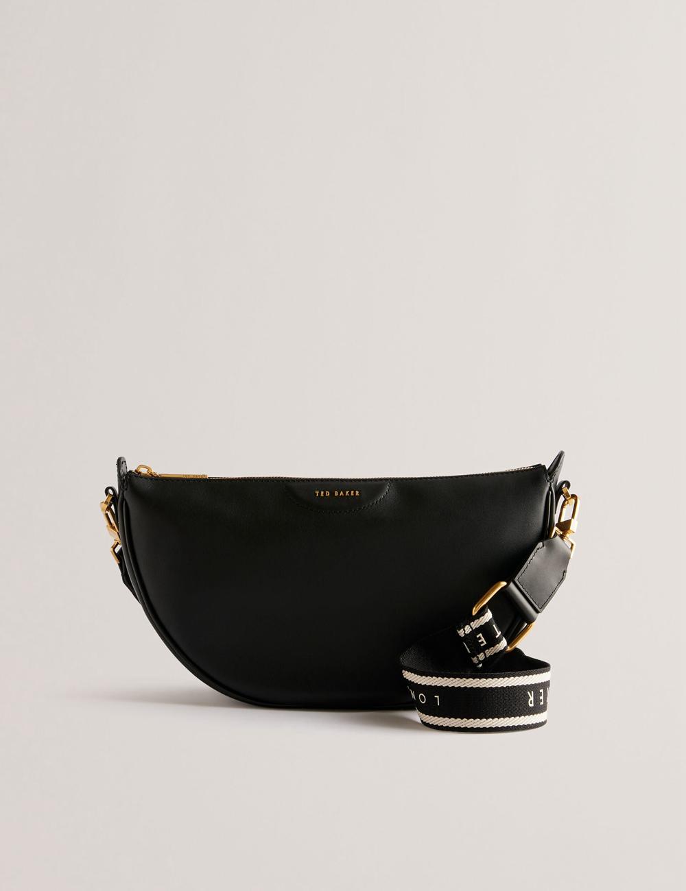 Ted Baker ESSINA - Webbing Half Moon Leather Crossbodytassen Dames Zwart | RGXY-50487