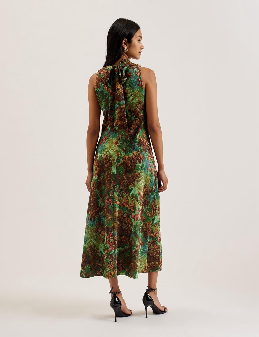 Ted Baker EYVA - Satin Printed High Neck Midi Slip Midi-jurk Dames Groen | QCPO-27460