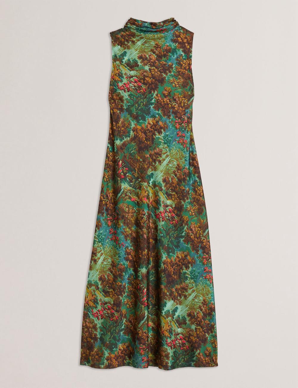Ted Baker EYVA - Satin Printed High Neck Midi Slip Midi-jurk Dames Groen | QCPO-27460