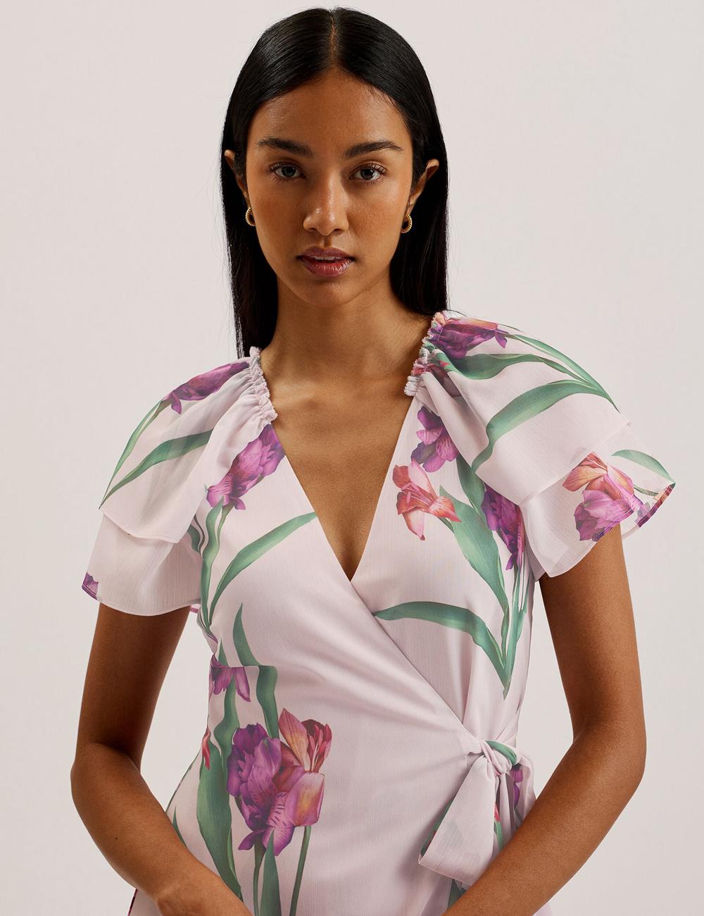 Ted Baker FASNIA - Floral Angel Sleeve Wrap Mini-jurk Dames Roze | GHDO-67941