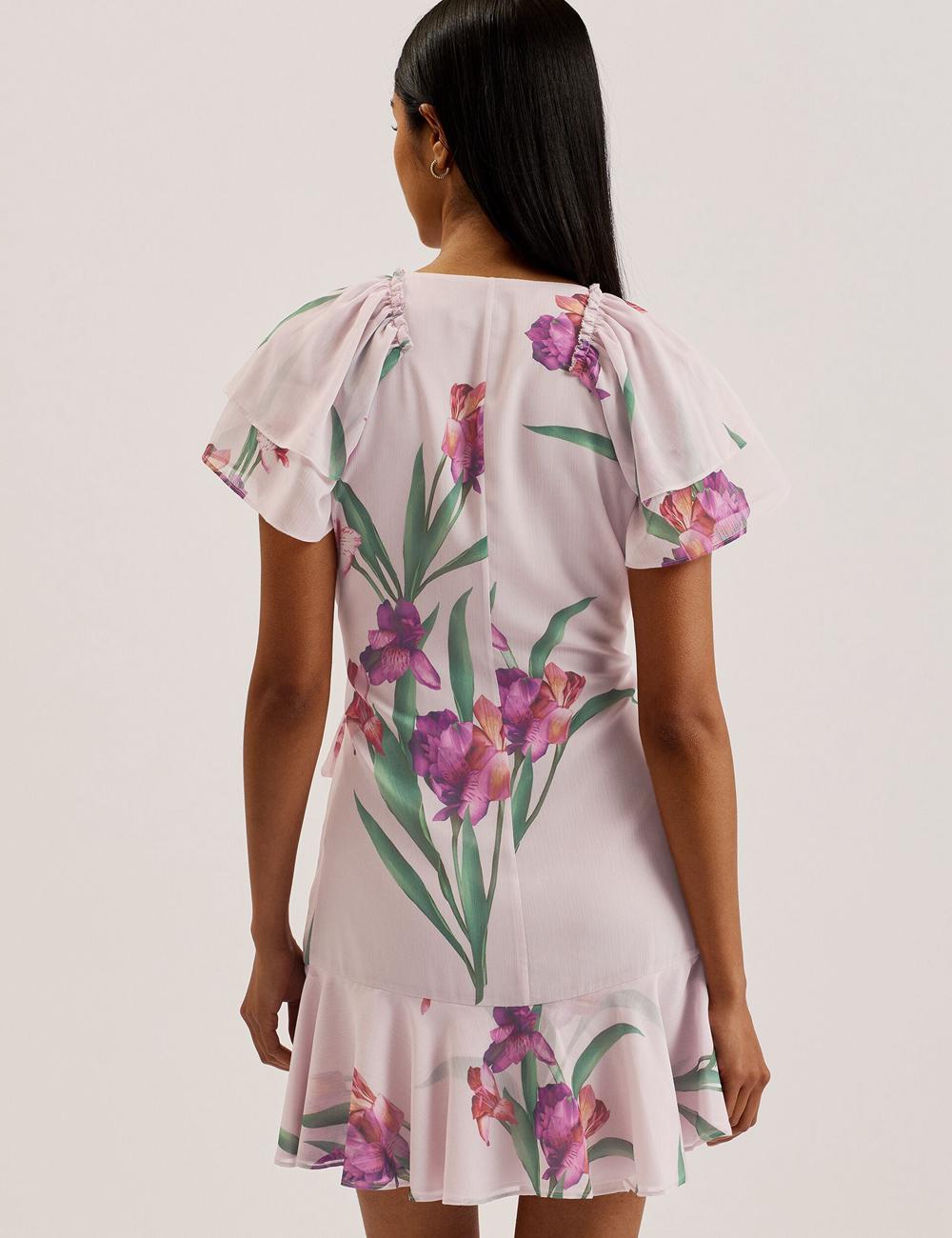 Ted Baker FASNIA - Floral Angel Sleeve Wrap Mini-jurk Dames Roze | GHDO-67941