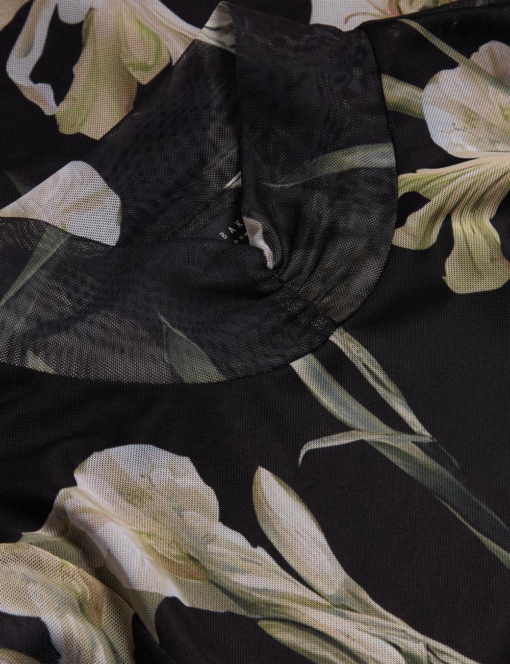 Ted Baker FIAAHH - Floral Print High Neck Sheer Mesh Topjes Dames Zwart | NDRX-12790