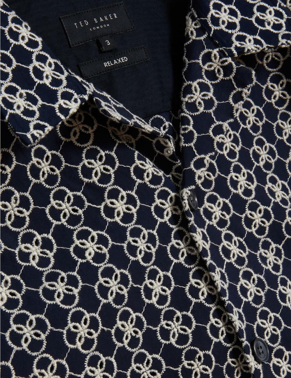 Ted Baker FINLAYS - Short Sleeve Relaxed Embroidered Overhemd Heren Donkerblauw | WZVM-96547