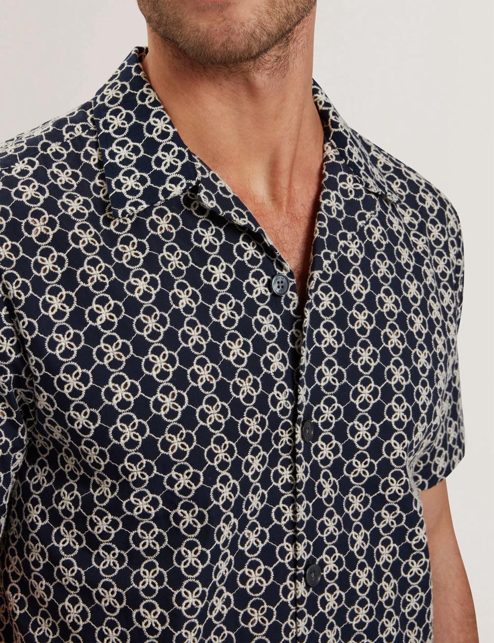 Ted Baker FINLAYS - Short Sleeve Relaxed Embroidered Overhemd Heren Donkerblauw | WZVM-96547