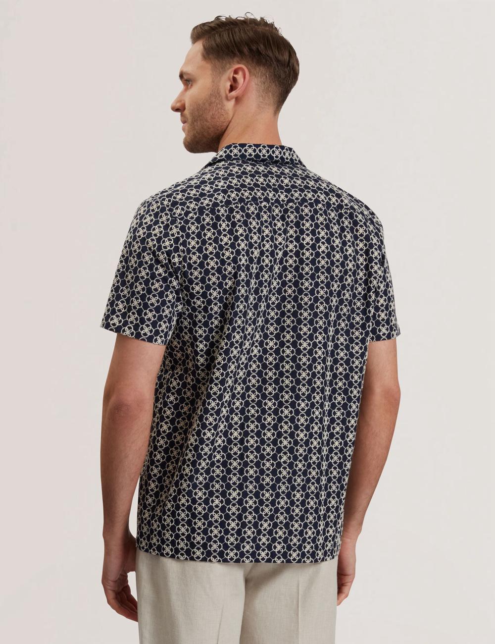 Ted Baker FINLAYS - Short Sleeve Relaxed Embroidered Overhemd Heren Donkerblauw | WZVM-96547