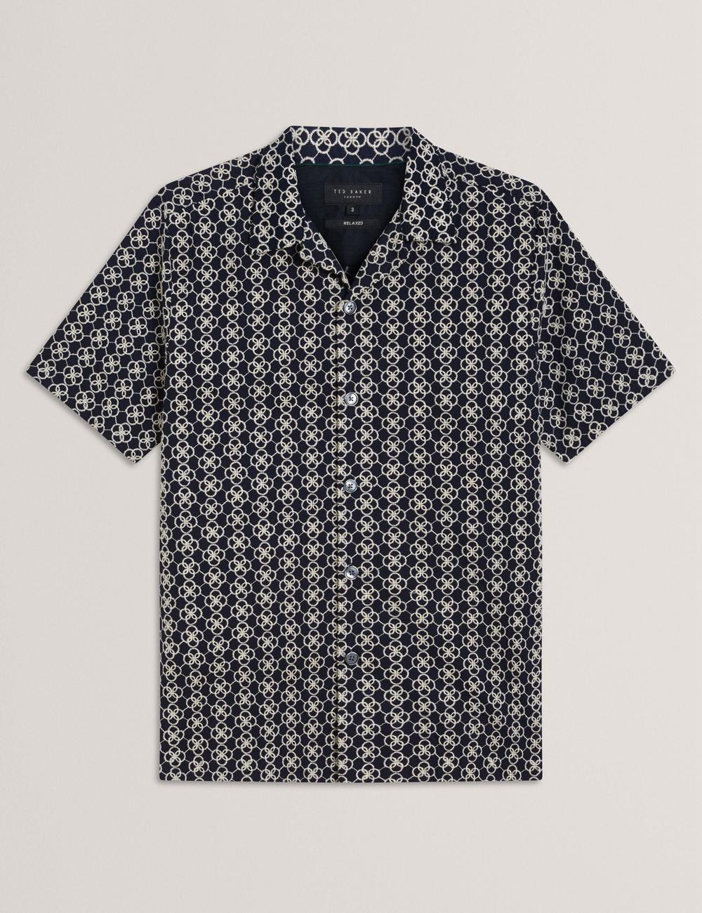 Ted Baker FINLAYS - Short Sleeve Relaxed Embroidered Overhemd Heren Donkerblauw | WZVM-96547