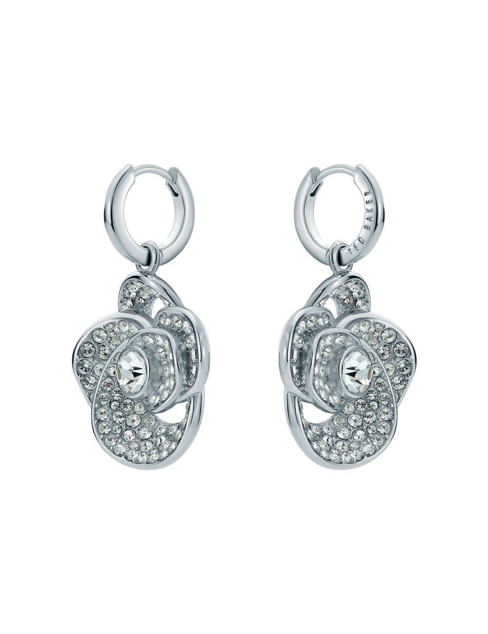 Ted Baker FLORENCE - Crystal Flower Pendant Huggie Oorbellen Dames Zilver | SPGA-46537