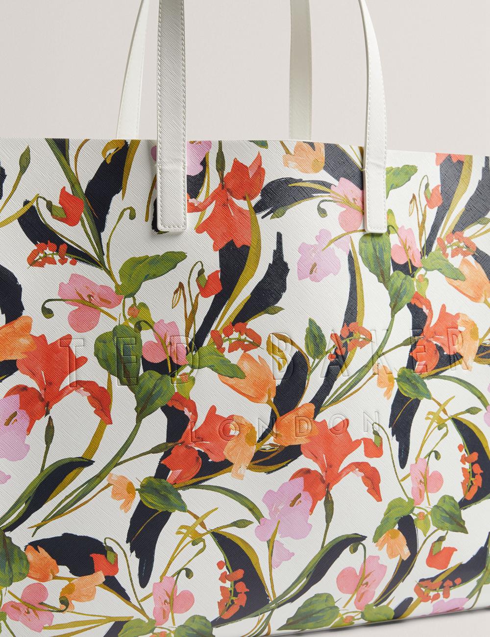 Ted Baker FLORISH - Floral Print PU Leather Wide Tote Tassen Dames Room | TLVD-13986