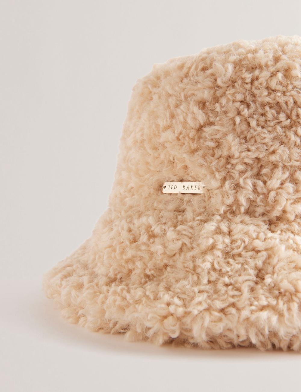 Ted Baker FLUFFYI - Faux Shearling Wide Brim Hoeden Dames Natural | BSPC-35426