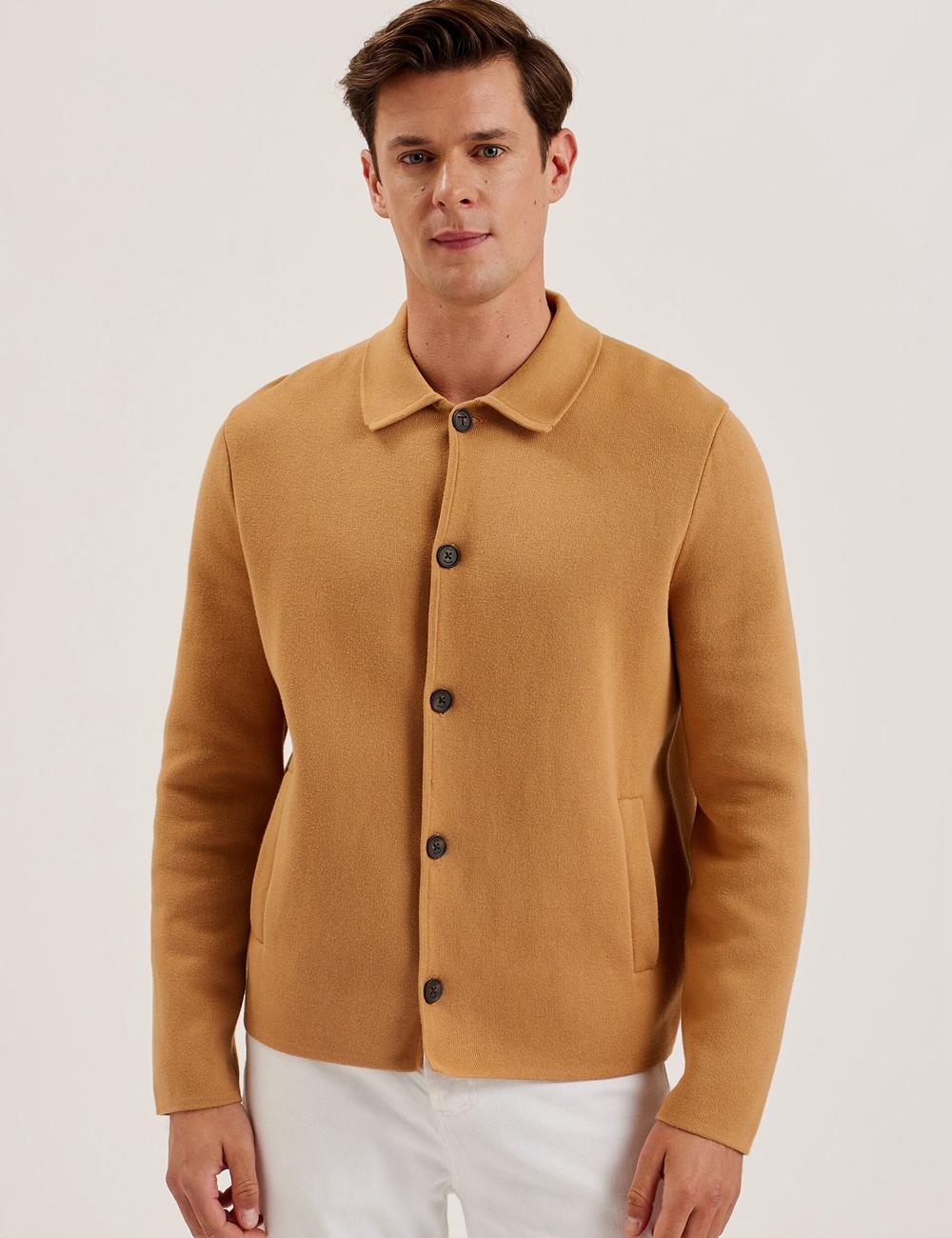 Ted Baker FREDER - Knitted Cotton Blend Overhemd Heren Bruin | GKQR-24860