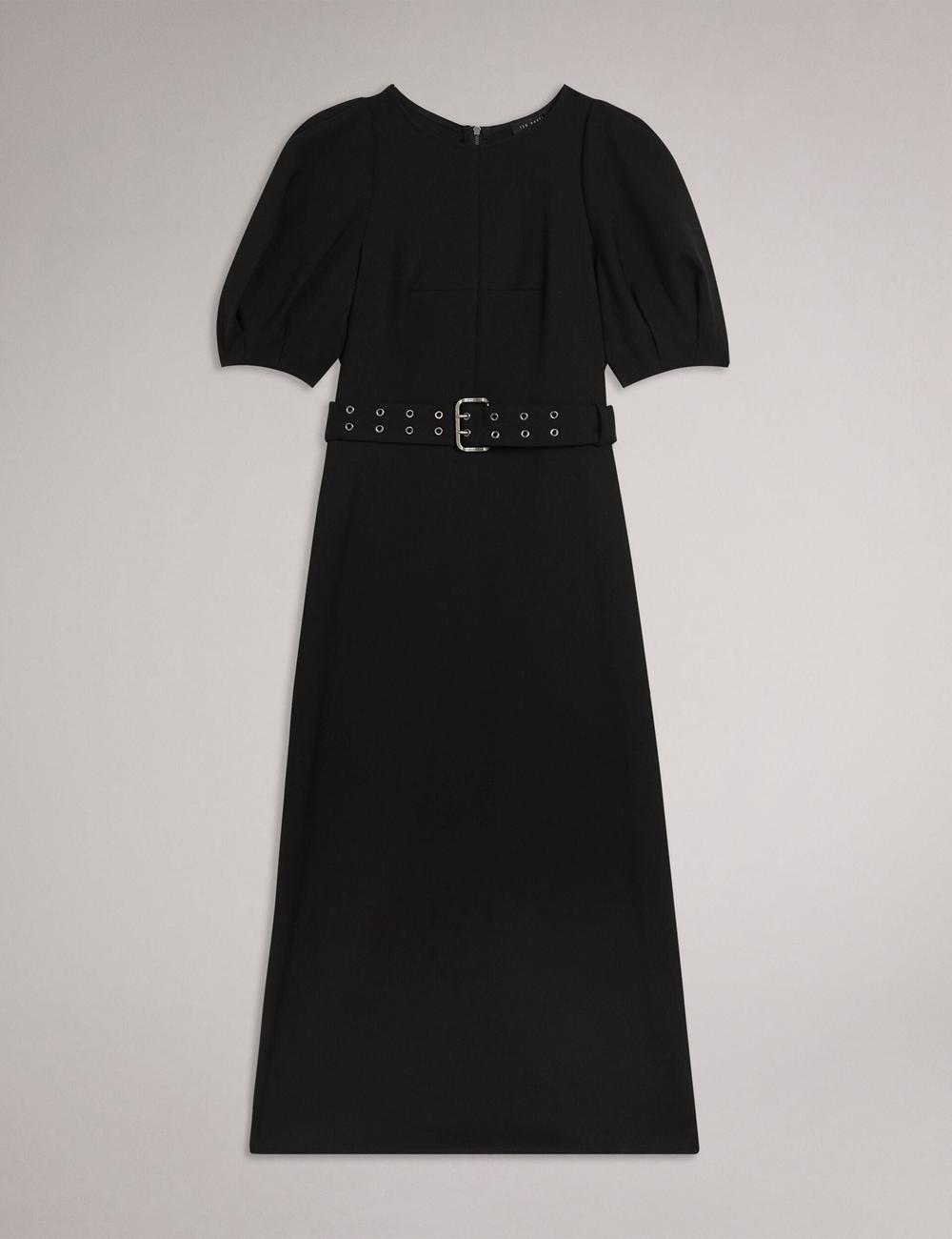 Ted Baker GABYELA - Structured Puff Sleeve With Belt Midi-jurk Dames Zwart | NGRV-62943