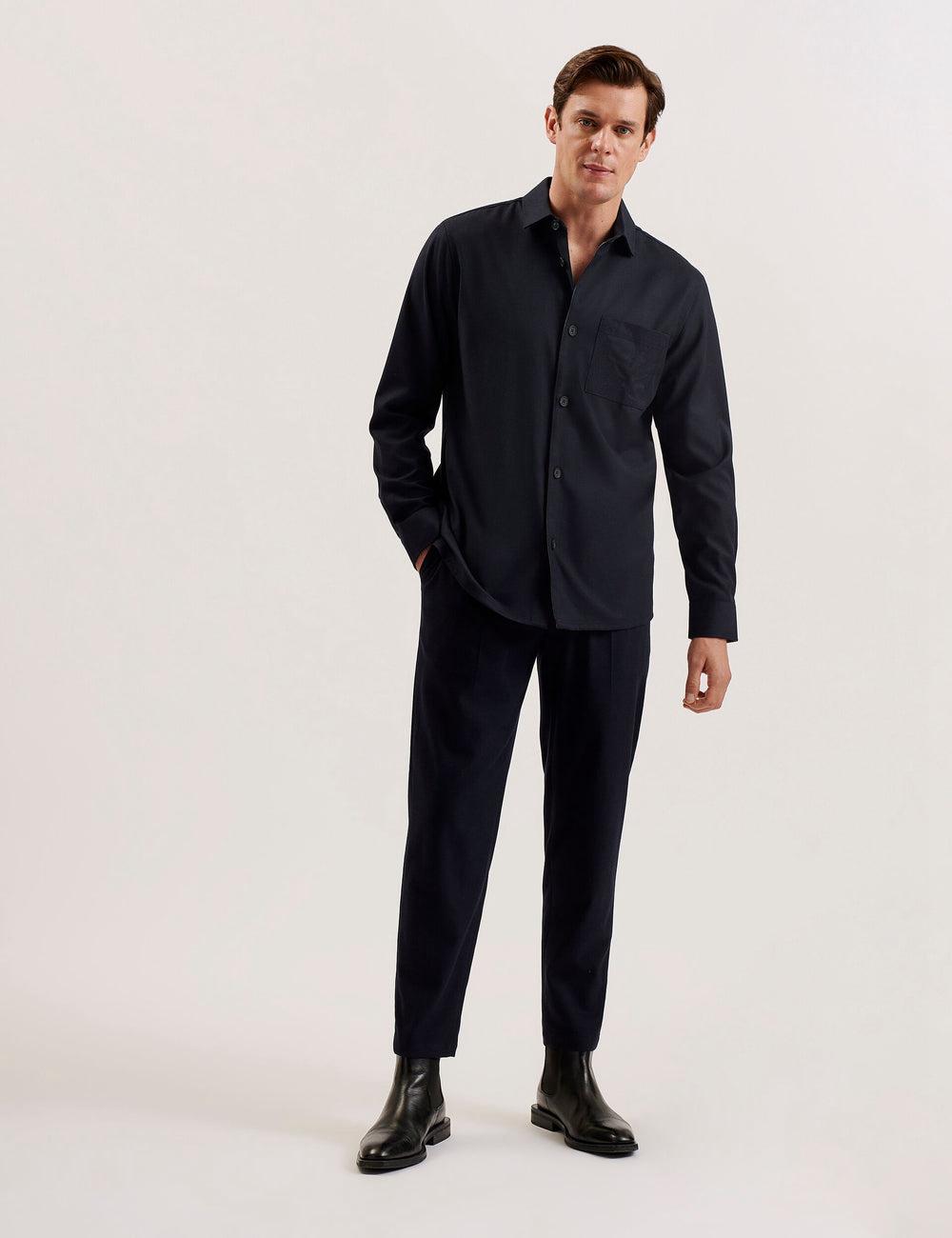 Ted Baker GAIUS - Wool Blend With Pocket Detail Overhemd Heren Donkerblauw | RBDT-07219