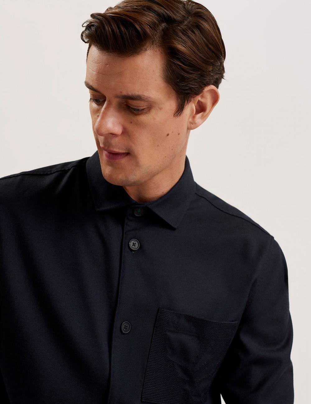 Ted Baker GAIUS - Wool Blend With Pocket Detail Overhemd Heren Donkerblauw | RBDT-07219