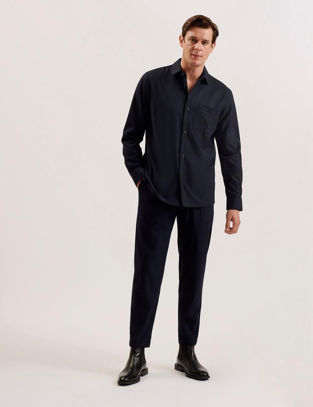 Ted Baker GAIUS - Wool Blend With Pocket Detail Overhemd Heren Donkerblauw | RBDT-07219