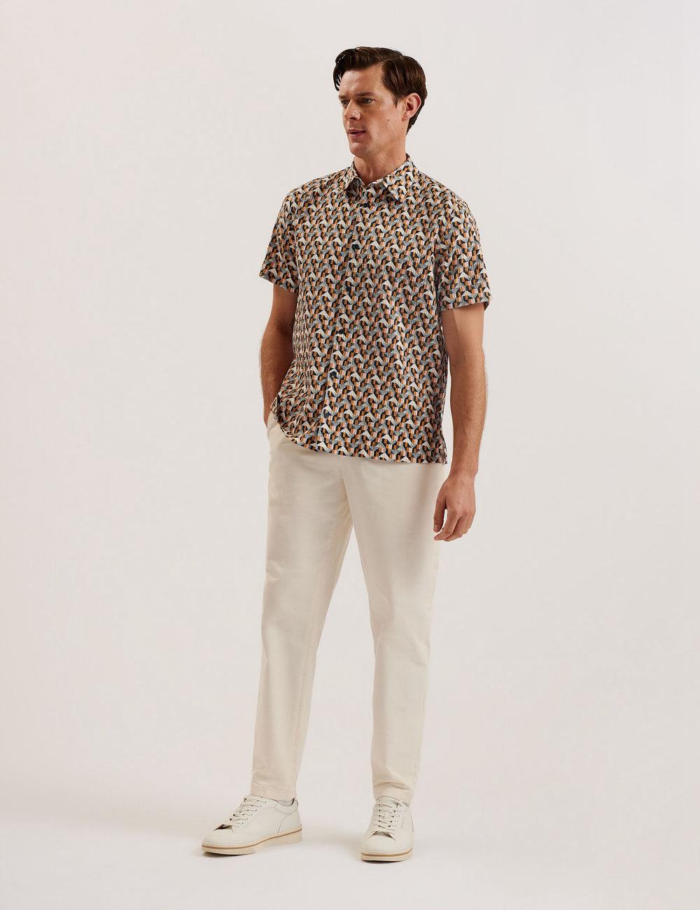 Ted Baker GASTONS - Short Sleeve Geo Print Seersucker Overhemd Heren Roze | VZIJ-85972