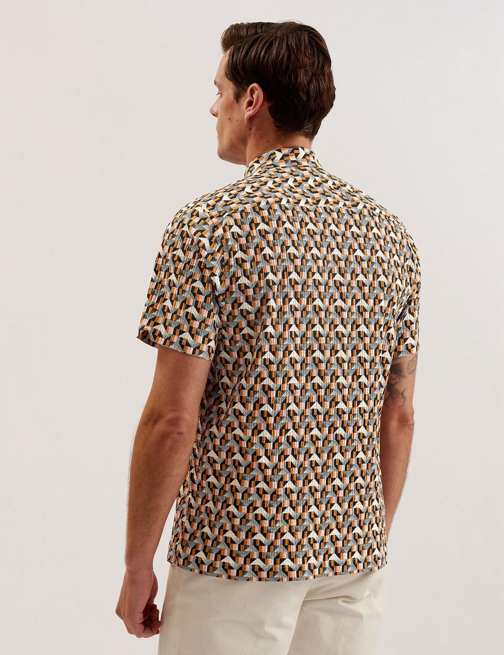 Ted Baker GASTONS - Short Sleeve Geo Print Seersucker Overhemd Heren Roze | VZIJ-85972