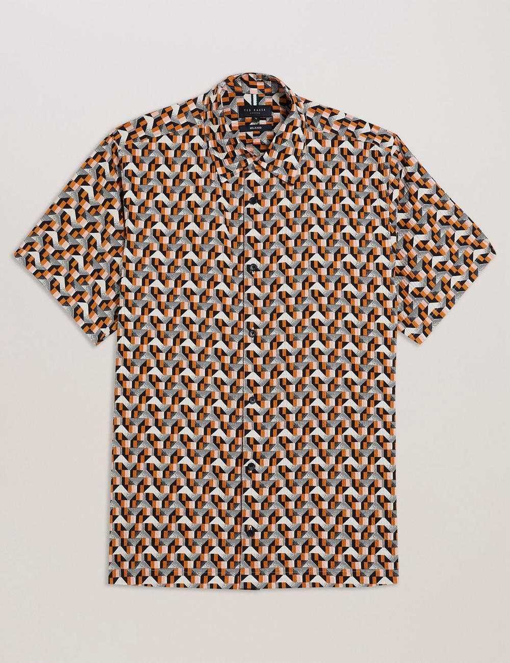 Ted Baker GASTONS - Short Sleeve Geo Print Seersucker Overhemd Heren Roze | VZIJ-85972