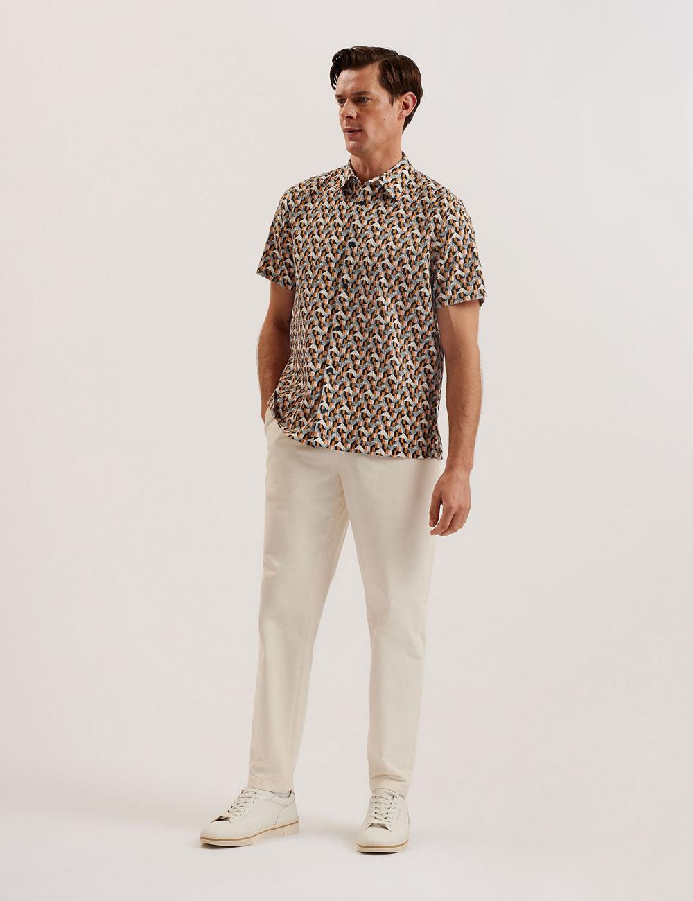 Ted Baker GASTONS - Short Sleeve Geo Print Seersucker Overhemd Heren Roze | VZIJ-85972