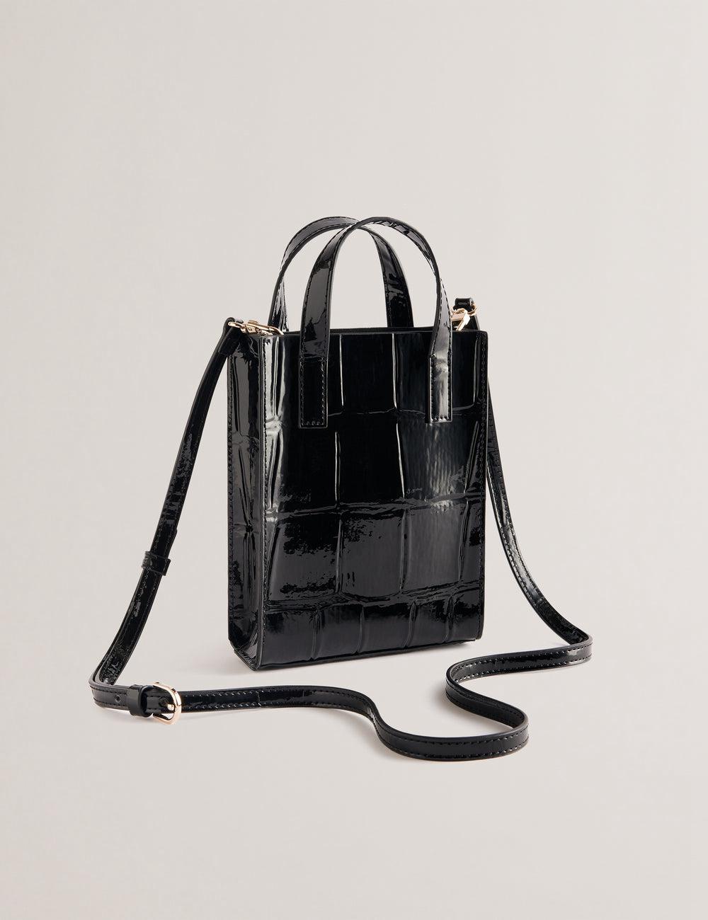 Ted Baker GATOCON - Mini Croc Effect Patent Tote Tassen Dames Zwart | GEXU-74263