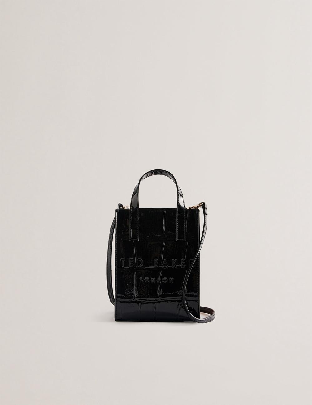 Ted Baker GATOCON - Mini Croc Effect Patent Tote Tassen Dames Zwart | GEXU-74263