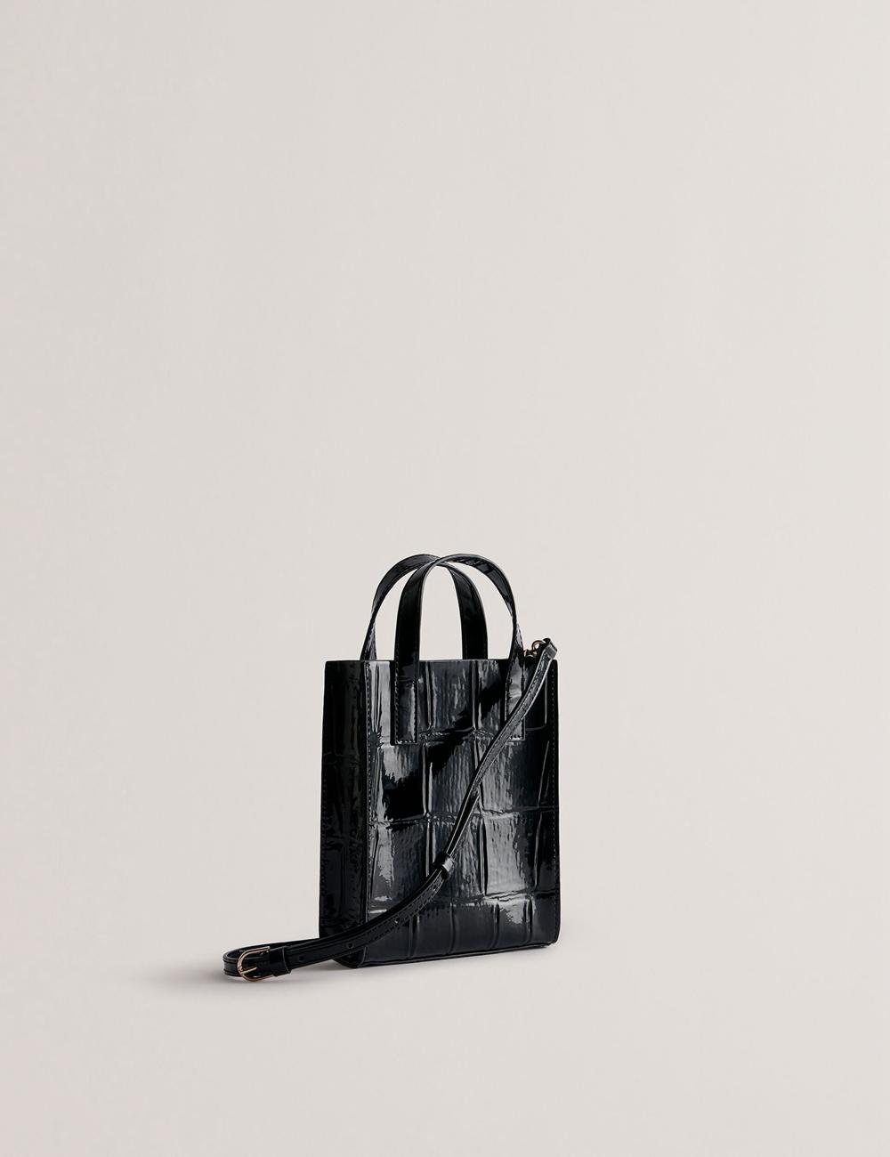 Ted Baker GATOCON - Mini Croc Effect Patent Tote Tassen Dames Zwart | GEXU-74263