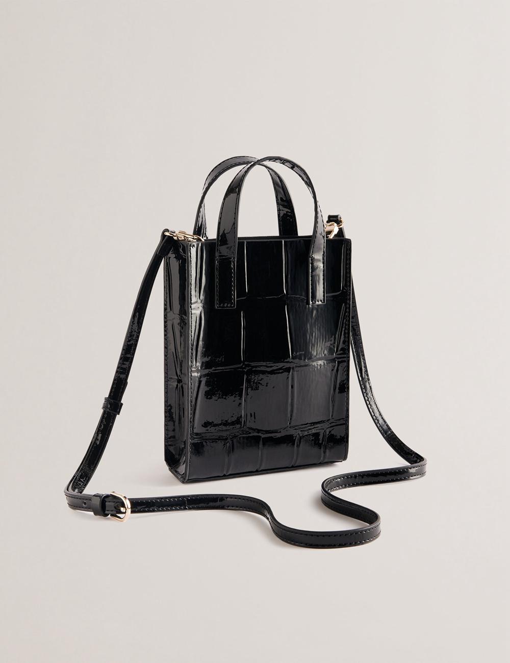 Ted Baker GATOCON - Mini Croc Effect Patent Tote Tassen Dames Zwart | GEXU-74263