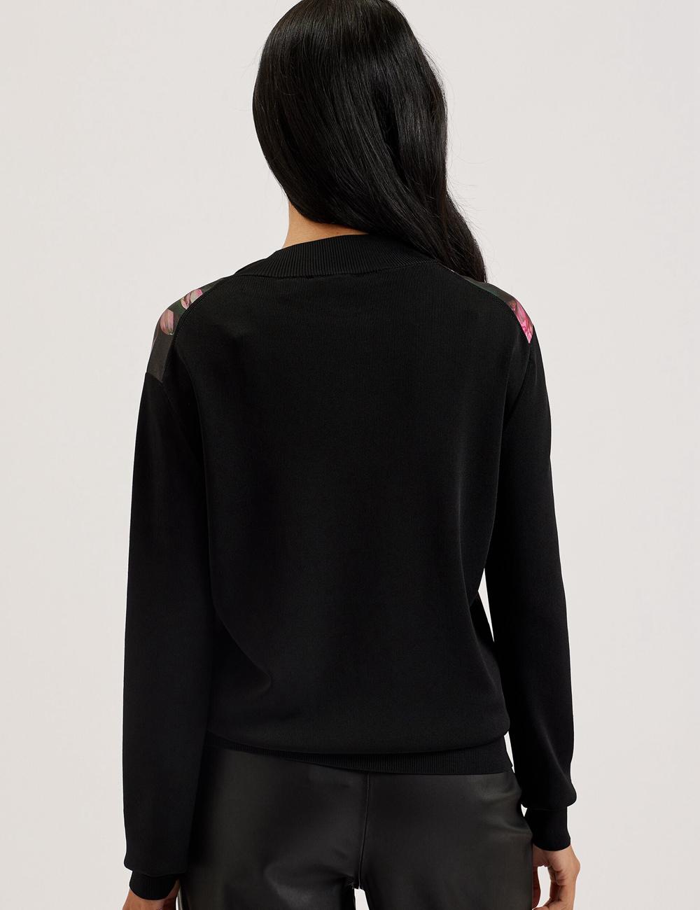 Ted Baker GEMHAA - Printed Panel Long Sleeve Cardigan Dames Zwart | TEJY-92578