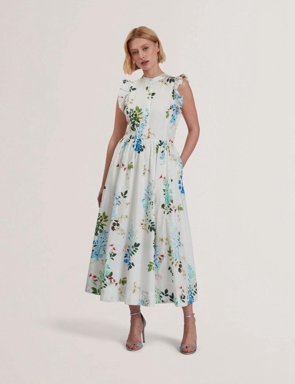 Ted Baker GIOLIA - Sleeveless Floral Cotton A-Line Midi-jurk Dames Wit | HCTV-83765