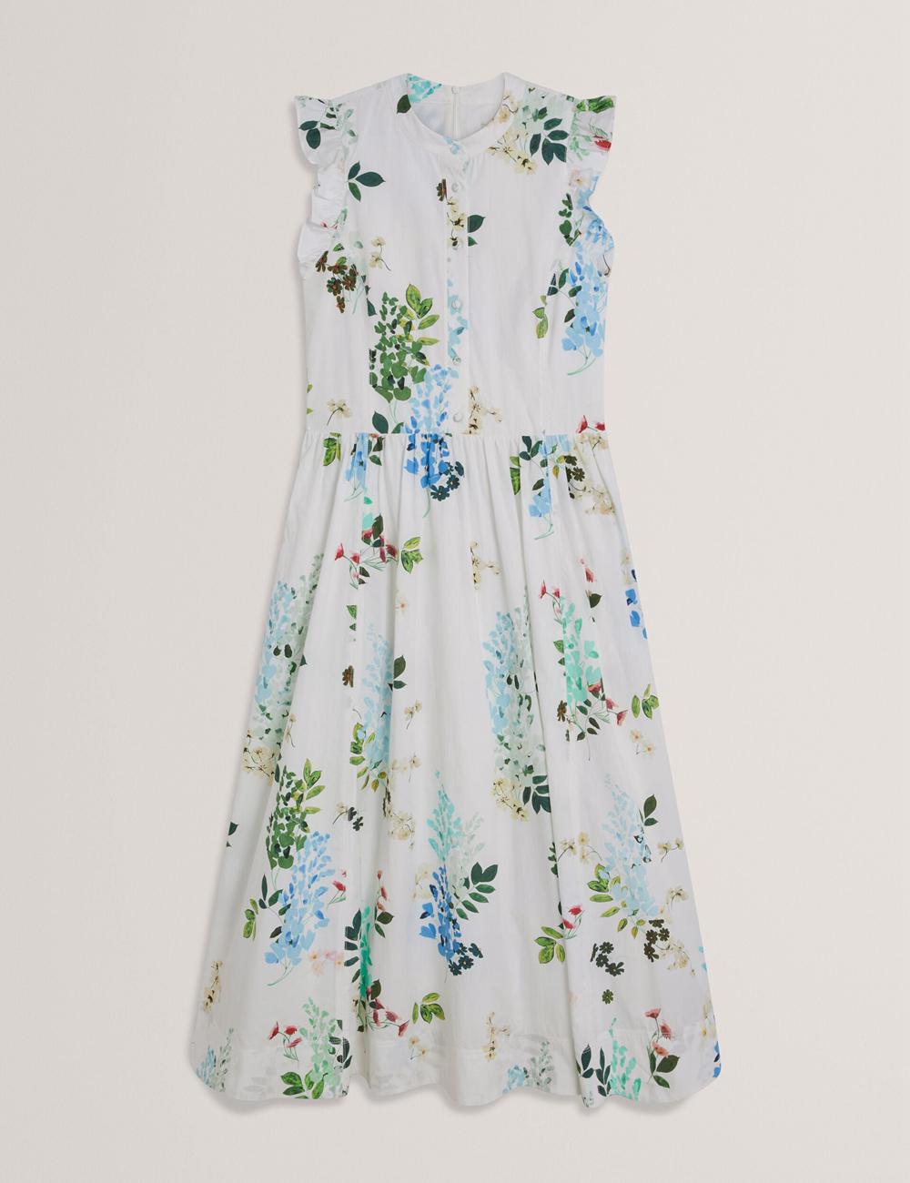 Ted Baker GIOLIA - Sleeveless Floral Cotton A-Line Midi-jurk Dames Wit | HCTV-83765