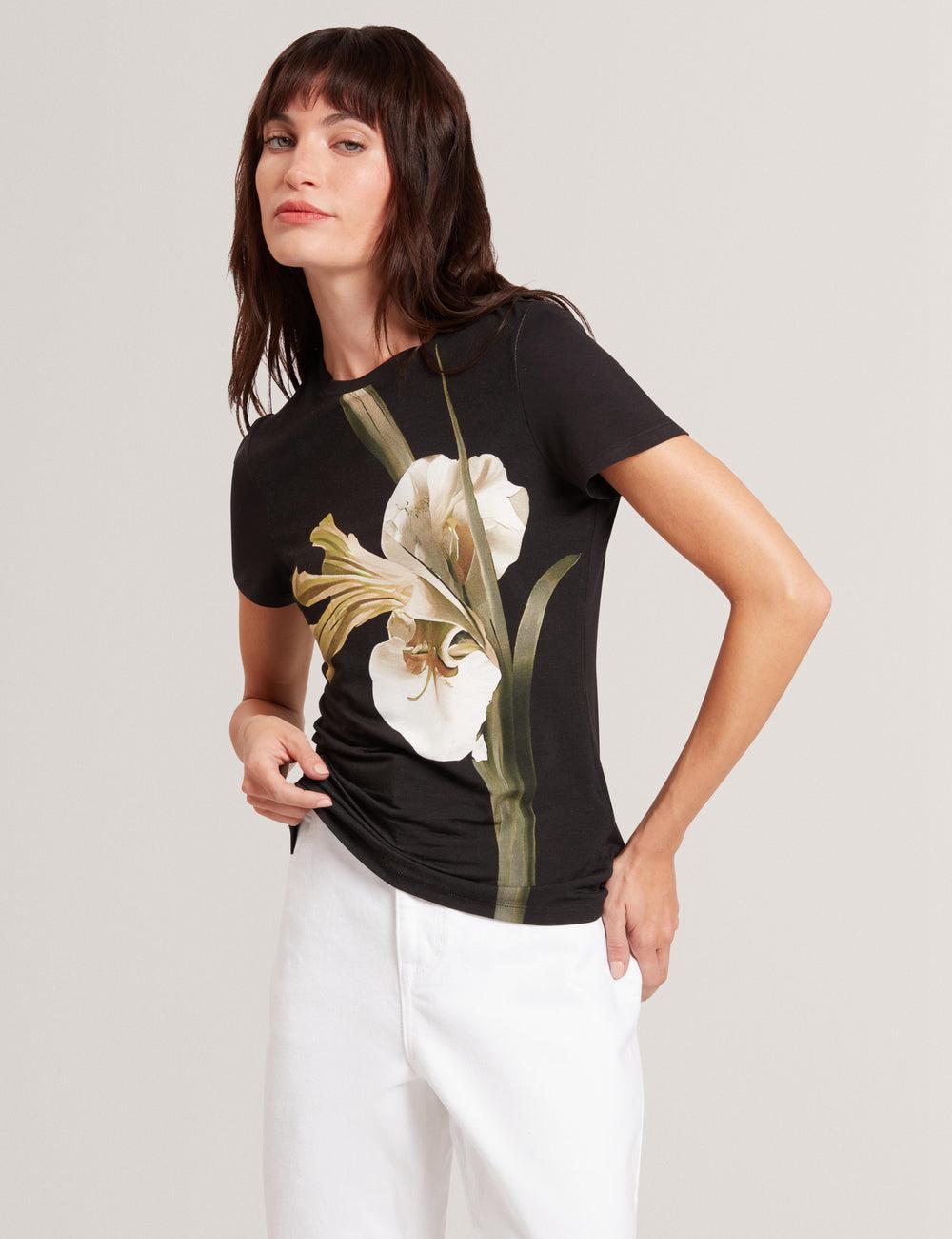 Ted Baker GORGAA - Floral Graphic Fitted Short Sleeve T-shirts Dames Zwart | TBSO-31275