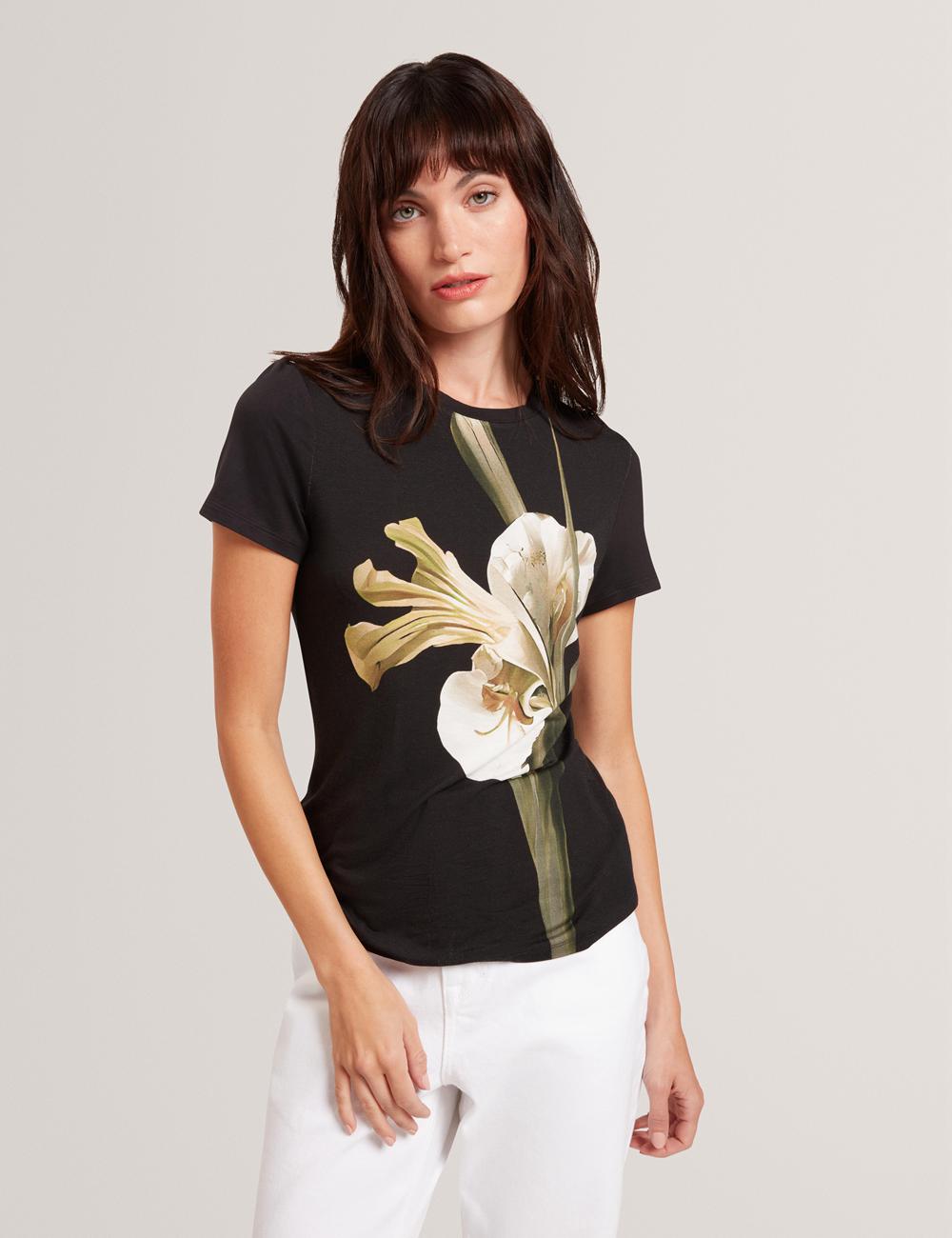 Ted Baker GORGAA - Floral Graphic Fitted Short Sleeve T-shirts Dames Zwart | TBSO-31275