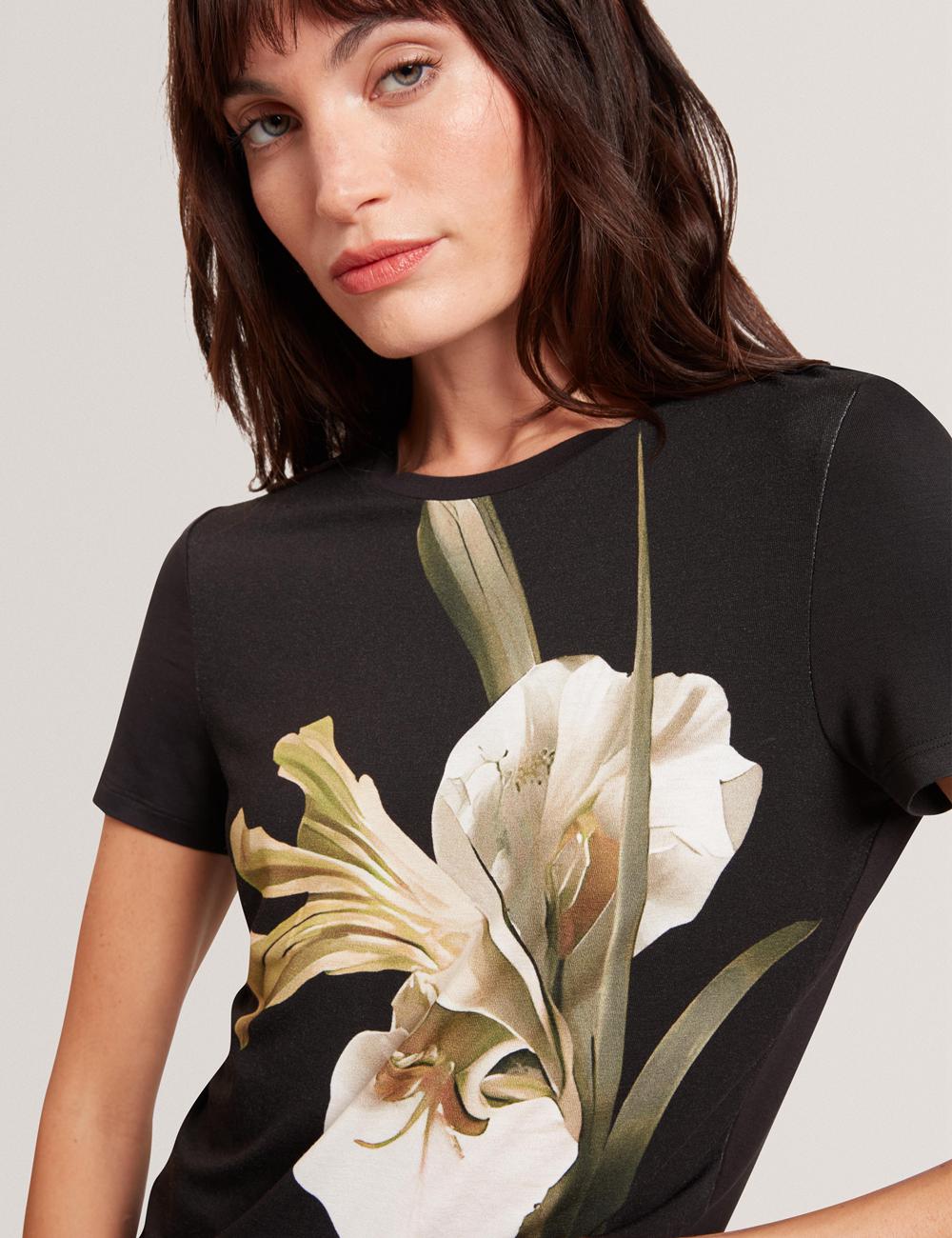 Ted Baker GORGAA - Floral Graphic Fitted Short Sleeve T-shirts Dames Zwart | TBSO-31275