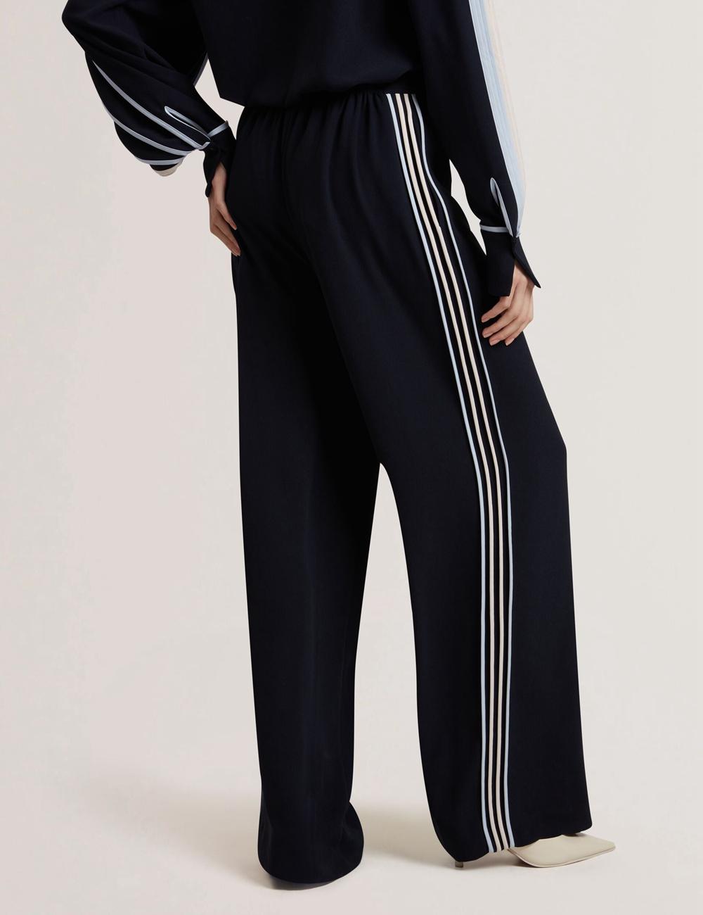 Ted Baker GORJJA - Piping Detail Wide Leg Crepe Broek Dames Donkerblauw | SXEG-02361