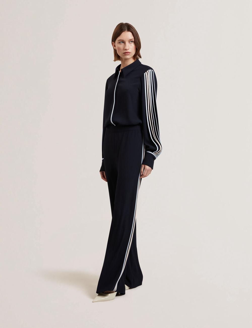 Ted Baker GORJJA - Piping Detail Wide Leg Crepe Broek Dames Donkerblauw | SXEG-02361