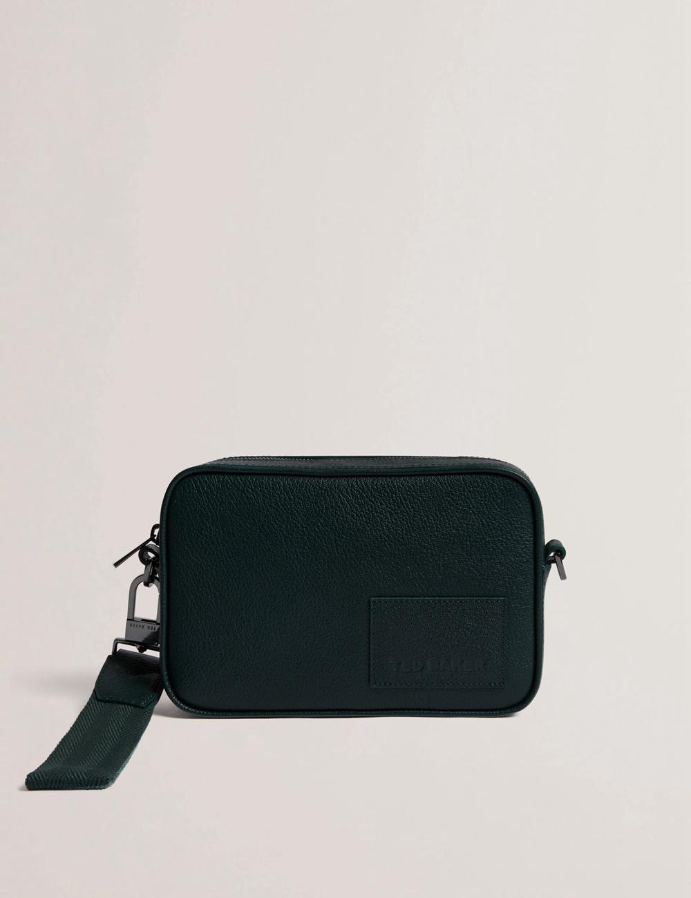 Ted Baker GRIFIN - Grained Leather Crossbody Pouch Crossbodytassen Heren Groen | BHFK-86034