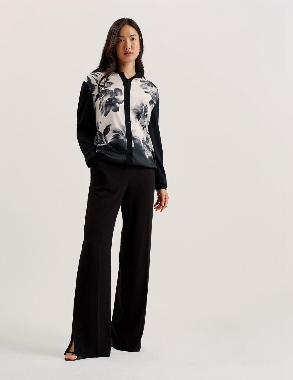 Ted Baker GWEENN - Monochrome Print Woven Front Cardigan Dames Zwart | GWMN-15896