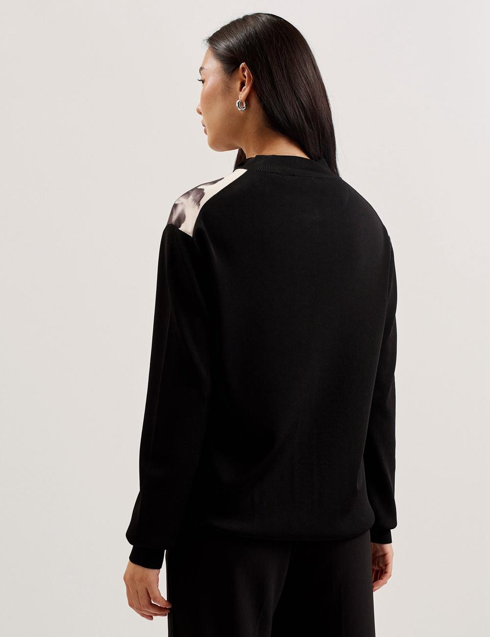 Ted Baker GWEENN - Monochrome Print Woven Front Cardigan Dames Zwart | GWMN-15896