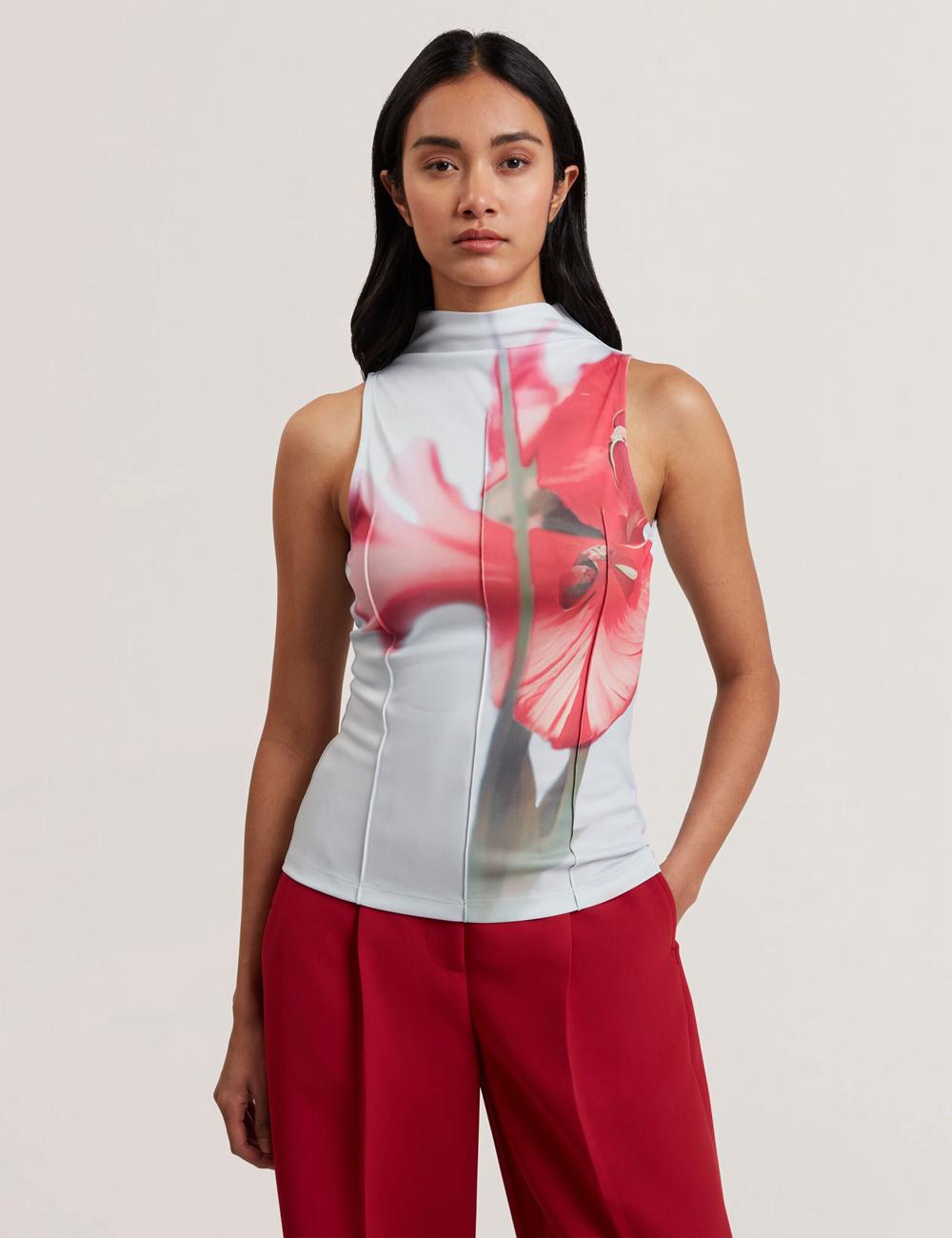 Ted Baker HARPLNN - Floral High Neck Jersey Topjes Dames Blauw | YLSN-32710