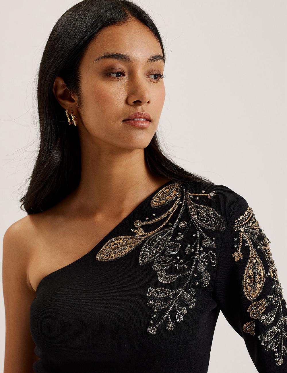Ted Baker HEATHRR - One Shoulder Embellished Detail Topjes Dames Zwart | STGD-32659