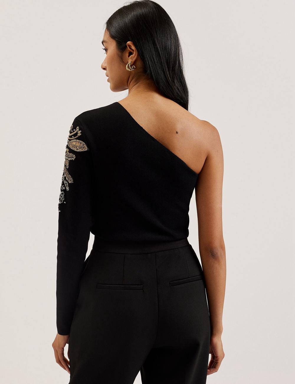 Ted Baker HEATHRR - One Shoulder Embellished Detail Topjes Dames Zwart | STGD-32659