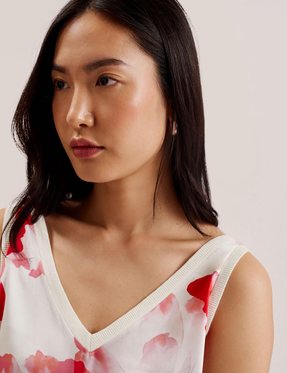 Ted Baker HEIDIII - Printed Panel V-Neck Knitted Vest Topjes Dames Ivory | ZLYI-25340