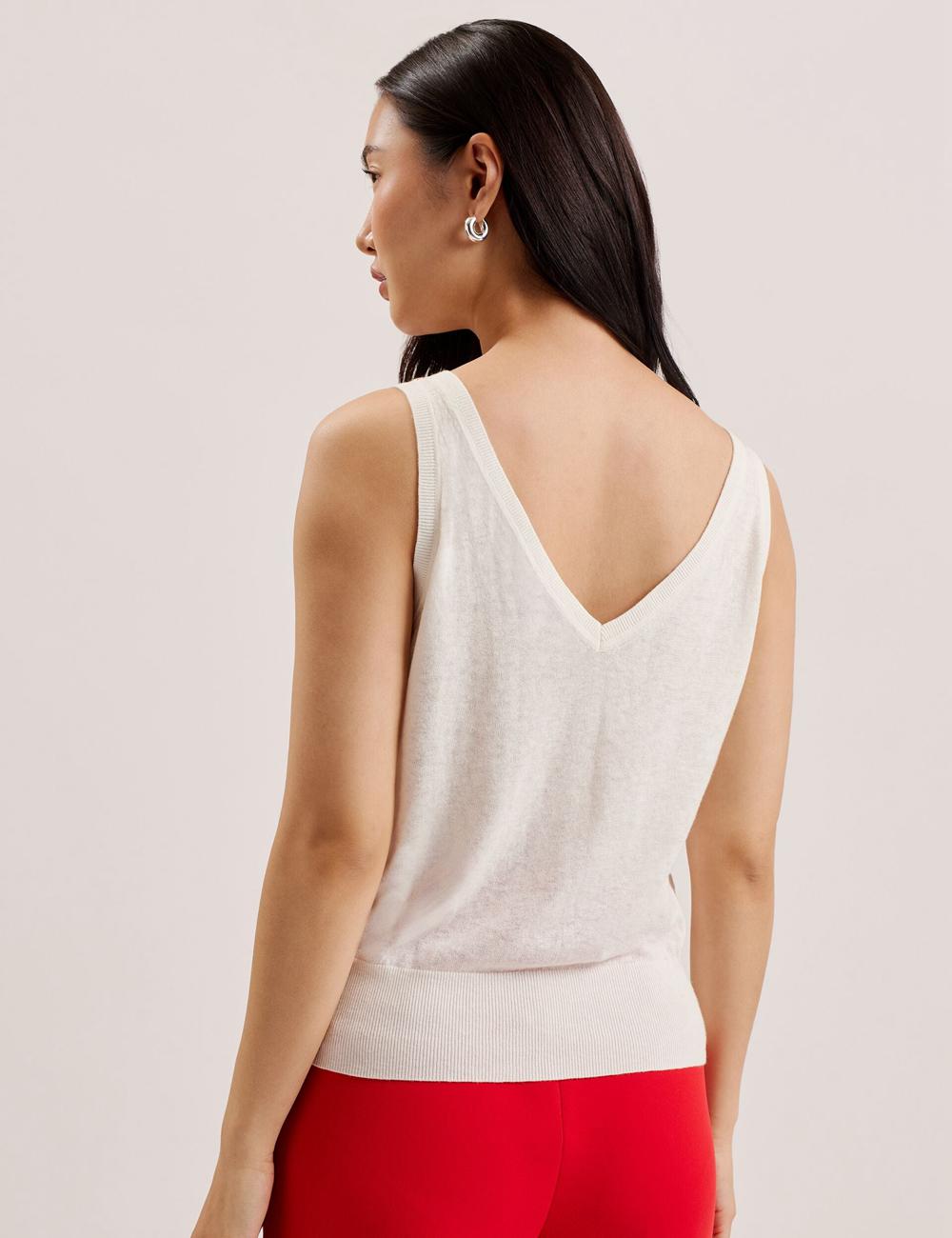 Ted Baker HEIDIII - Printed Panel V-Neck Knitted Vest Topjes Dames Ivory | ZLYI-25340