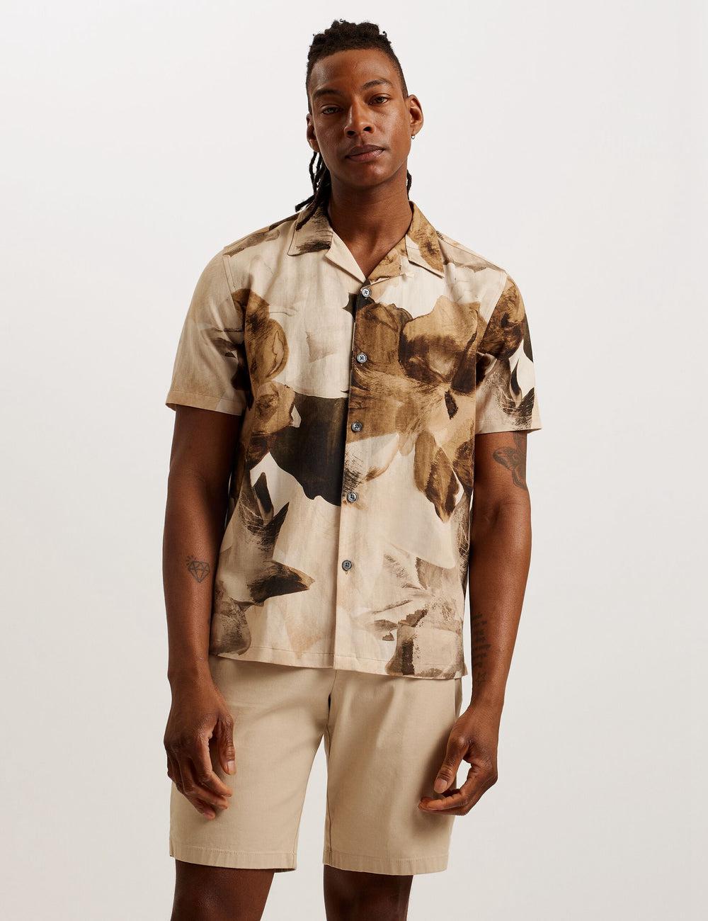 Ted Baker HENRIS - Short Sleeve Relaxed Floral Print Overhemd Heren Ecru | EXQK-10625