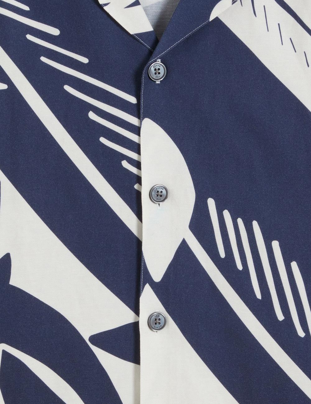 Ted Baker HEUKELS - Short Sleeve Relaxed Fish Print Overhemd Heren Donkerblauw | ENAU-90743