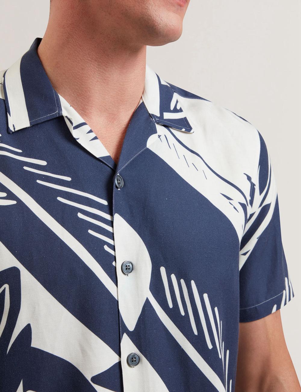 Ted Baker HEUKELS - Short Sleeve Relaxed Fish Print Overhemd Heren Donkerblauw | ENAU-90743