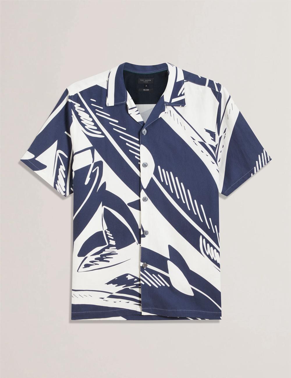 Ted Baker HEUKELS - Short Sleeve Relaxed Fish Print Overhemd Heren Donkerblauw | ENAU-90743